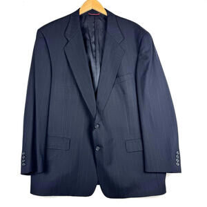 Vintage Hart Schaffner & Marx 48R Dark Navy Pinstripe Wool Union USA Blazer Coat